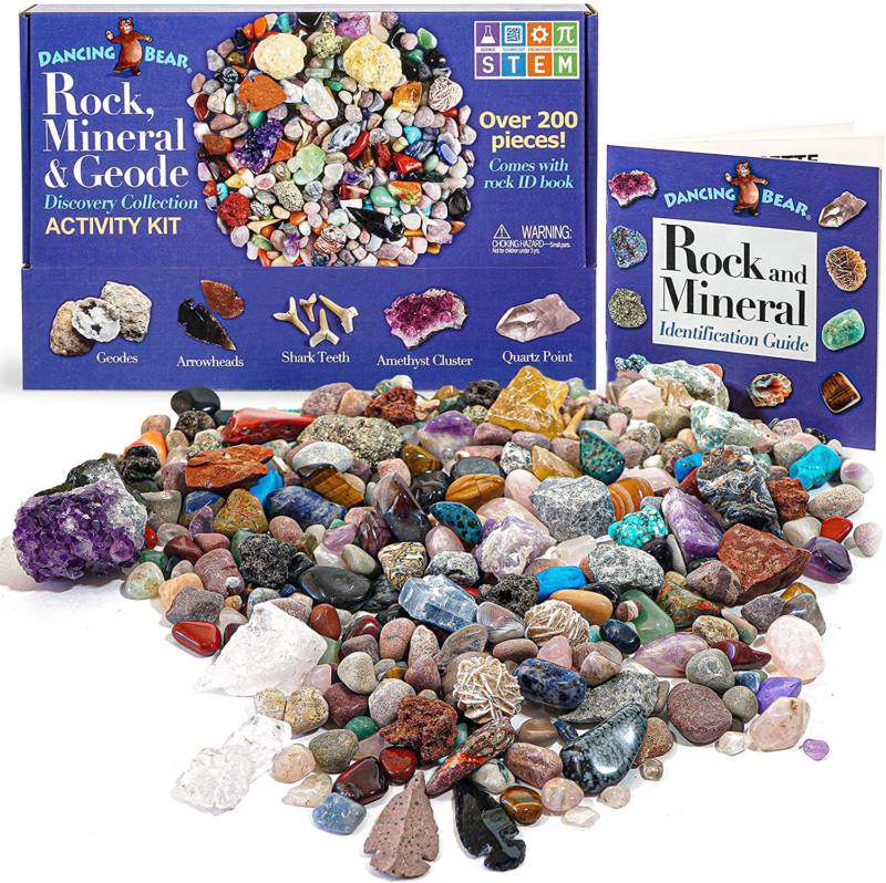 DANCING BEAR Rock & Mineral Collection Activity Kit (200+Pcs) with Geodes, Shark - $32.14