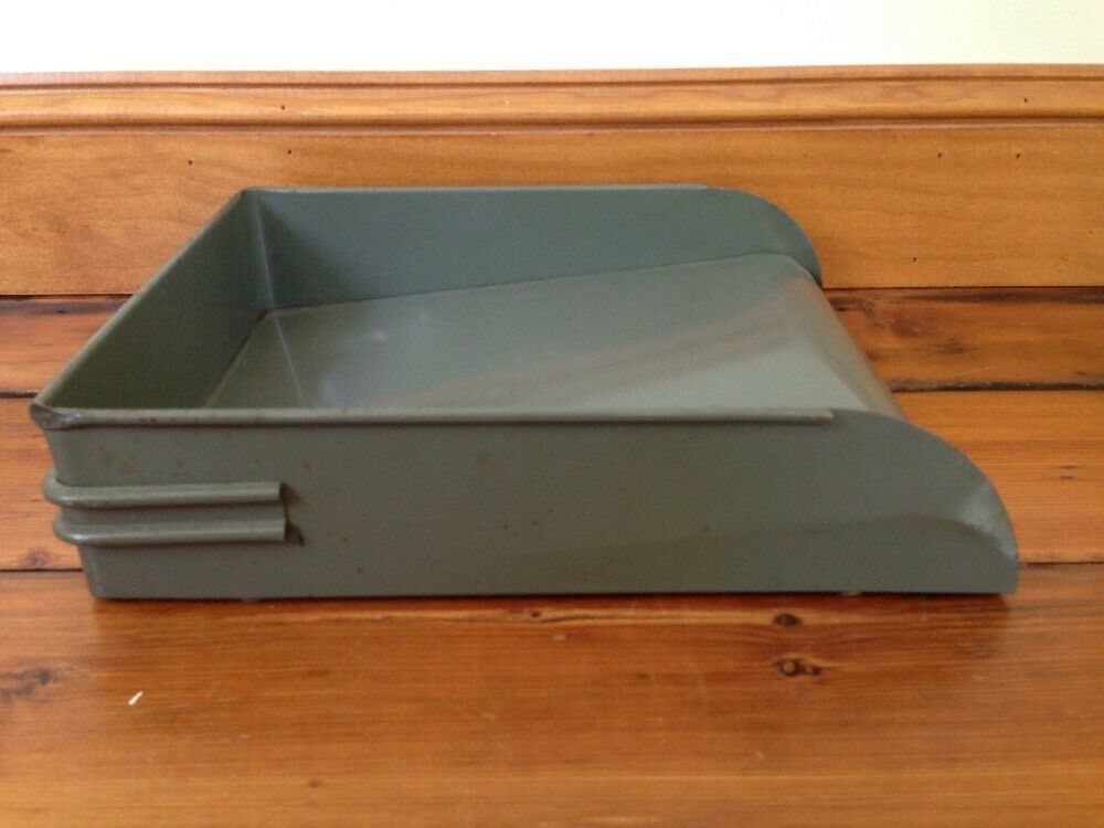 Vintage Art Deco Globe Wernicke Industrial Grey Metal Desk Paper Letter