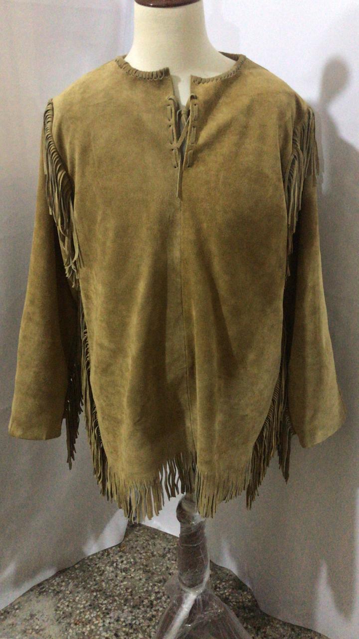 Men's New Native American Mountain Man Buckskin Beige Goat Suede Shirt