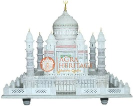 9" Mármol Blanco Taj Mahal Incrustación Floral Arte Coleccionable Hecho Navidad - $388.52