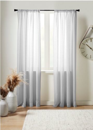 Studio 3B™ Delray 84 & 95 Sheer Linen Window Curtain Panel in Grey & White