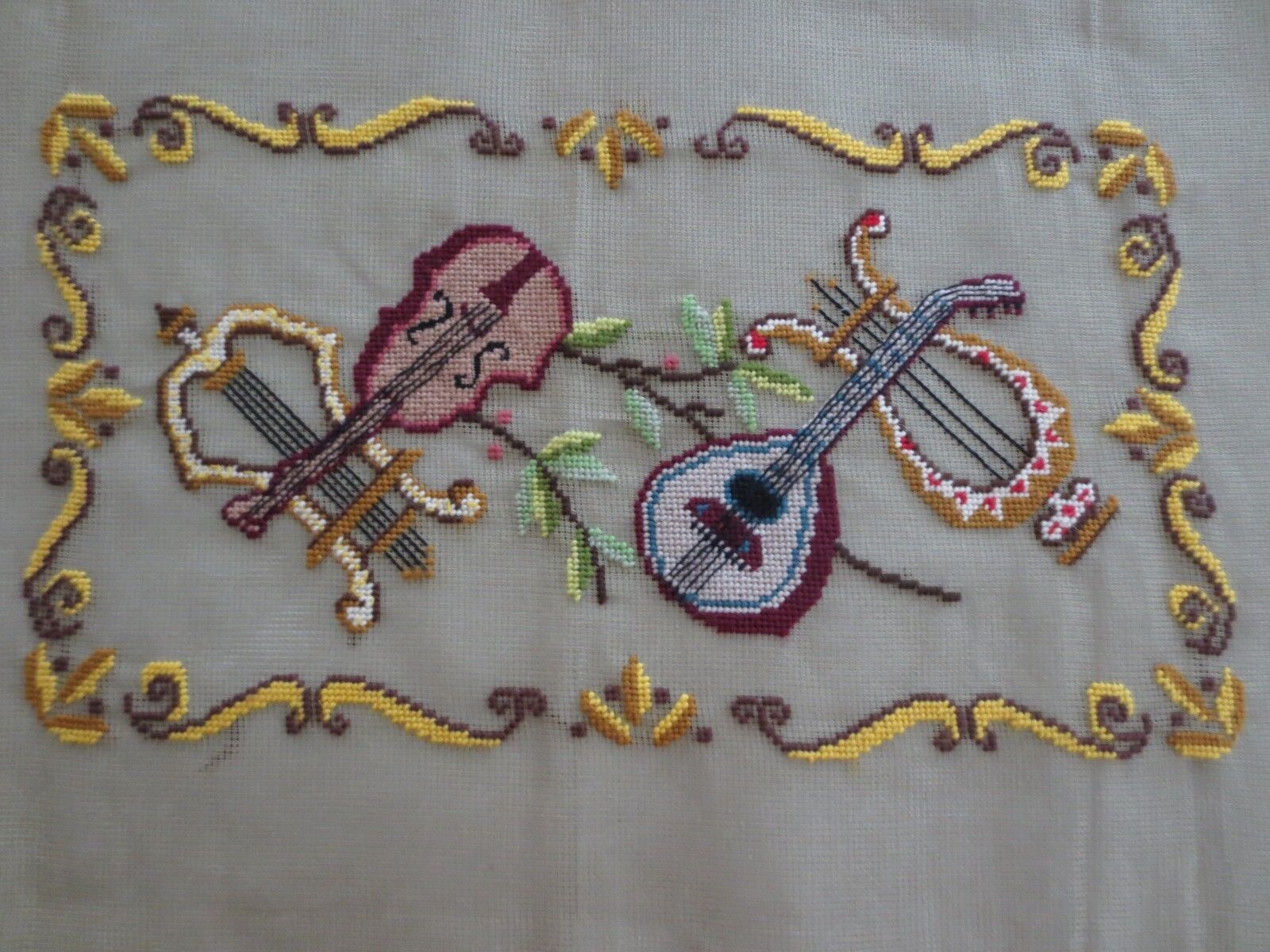 PARAGON Pre-Worked MUSICAL INSTRUMENTS Bench  NEEDLEPOINT CANVAS - 35" x 20" - $60.00