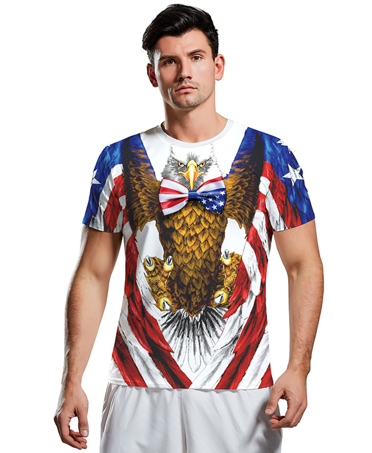 Men American Bald Eagle T Shirt USA Flag Independent Blouse Adult Freedom Tops
