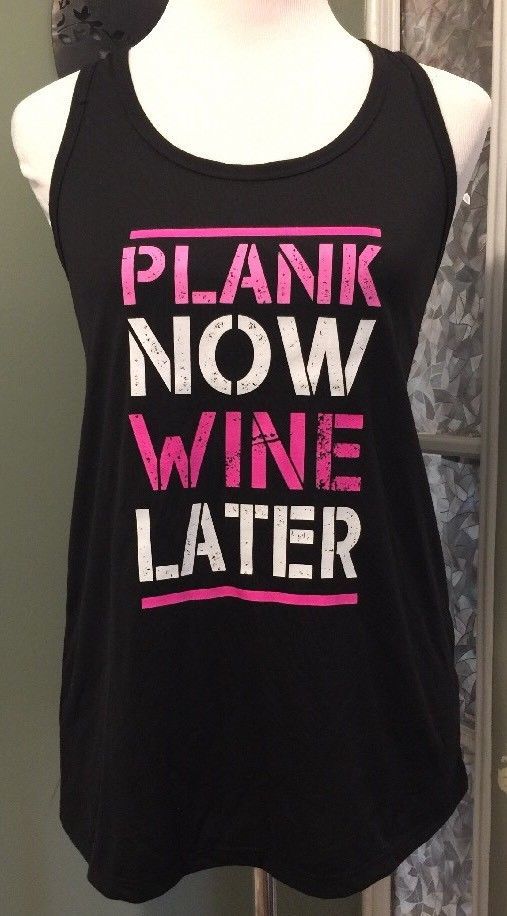 Image of Athletic Works Black Tank Top Plank Now Wine Later Women's Size Extra Small -