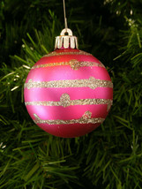 Lot Of 6 Shatterproof Glitter Stripe Ball Christmas Tree Ornaments - $8.88