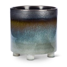 Large Ombre Glaze Footed Planter 10.5" High Stoneware High Gloss Blue Bronze image 1