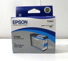 GENUINE Epson Stylus Pro 3800 CYAN UltraChrome K3 Ink (80ml) T5802 03-04/2009 - $49.50