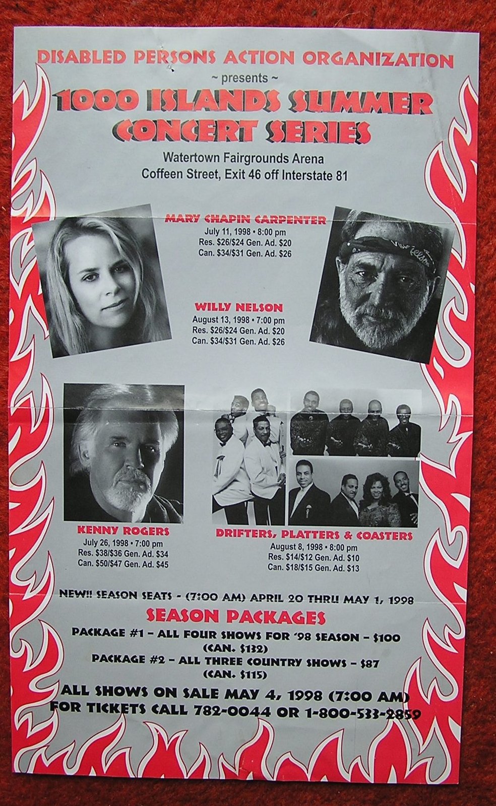 Willie Nelson Mary Chapin Carpenter DPAO Watertown Country 1998 Poster