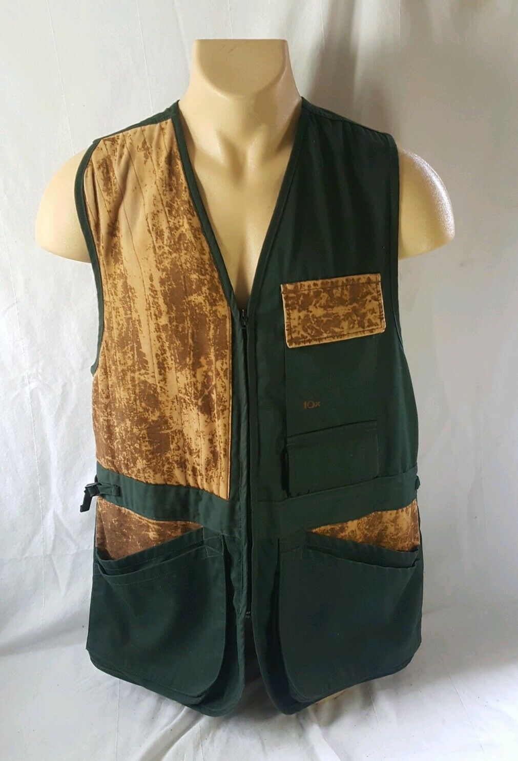 Vintage 10-X Hunting Shooting Vest Green Leather Patches Trap Skeet ...