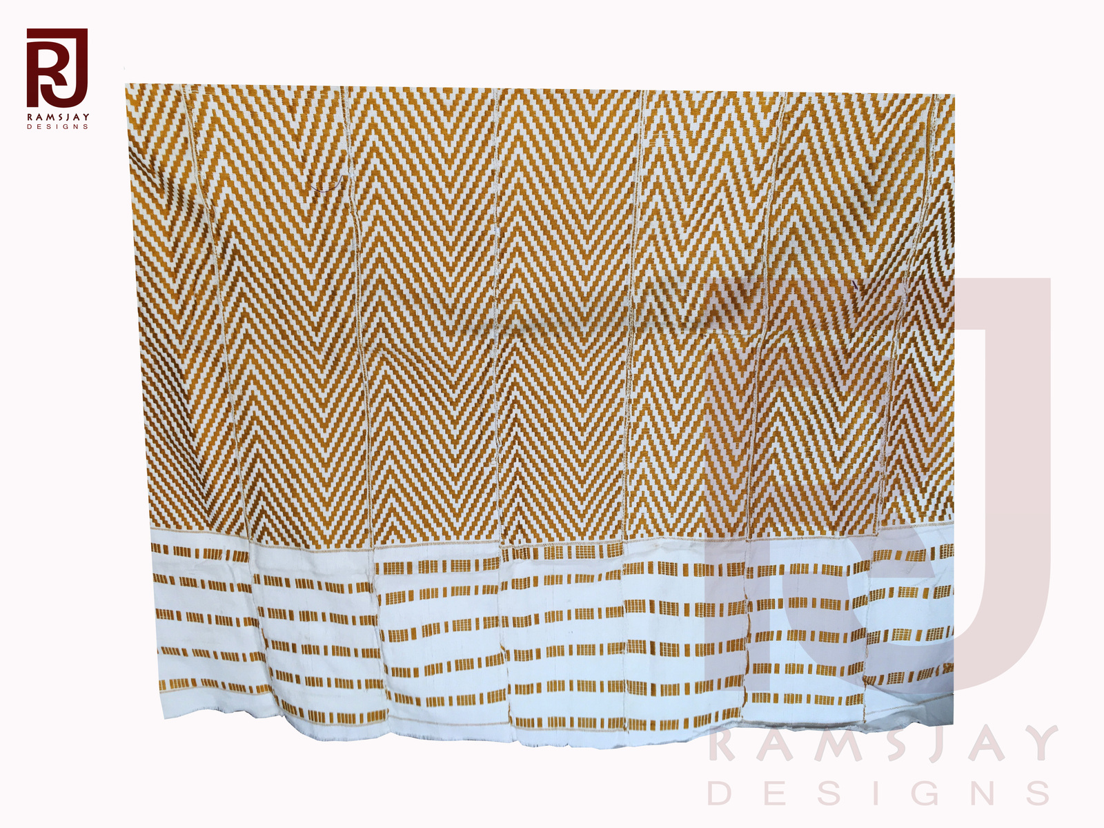 Gold & White Kente Handwoven Cloth Ashanti Ghana Kente African Textiles 6 yards