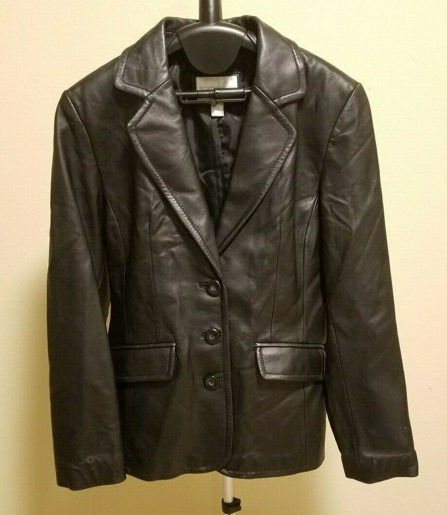 Worthington Lambskin Soft Black Leather Coat Jacket Womens Small S ...
