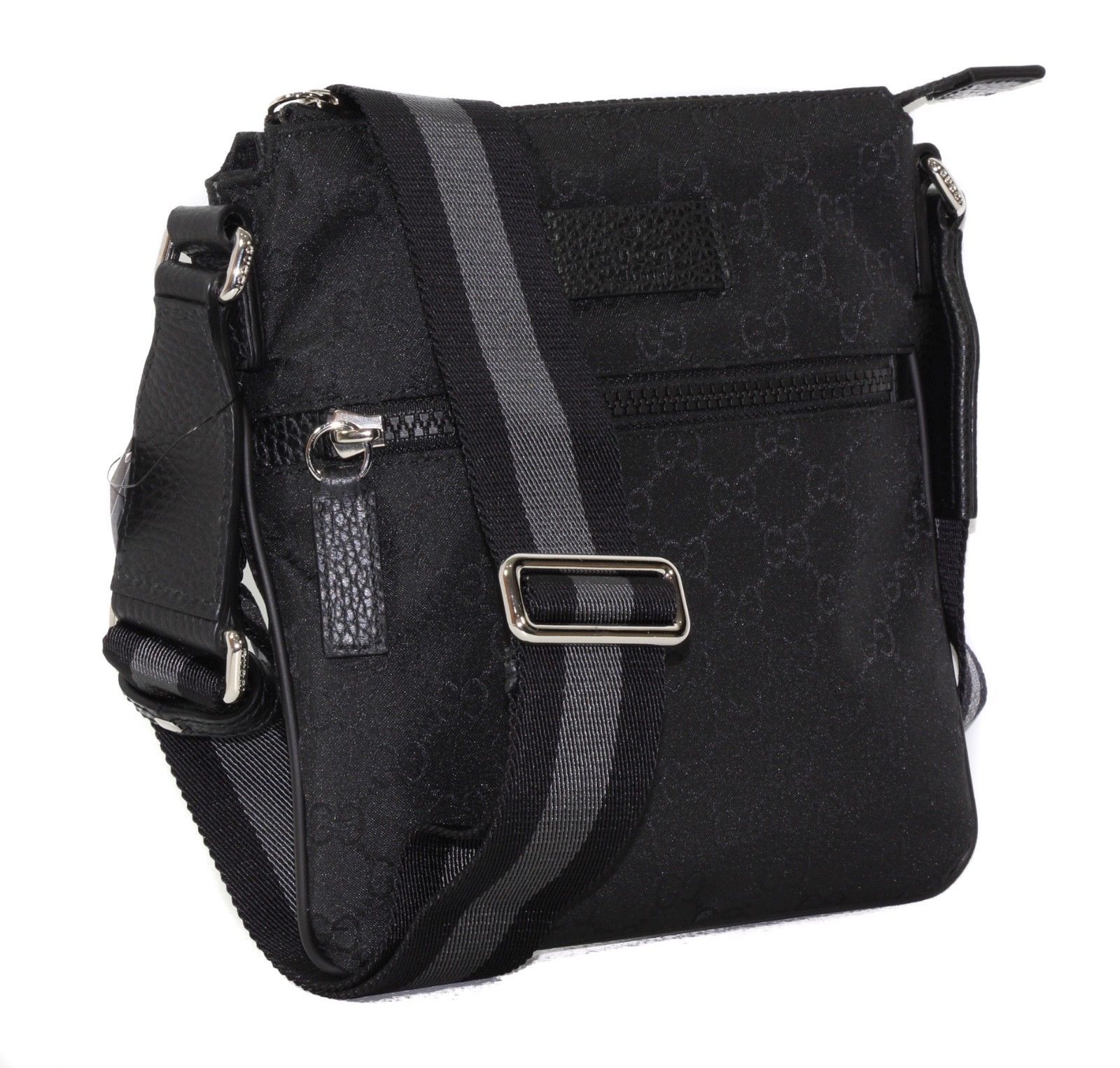 GUCCI 449183 GG Guccissima Black Nylon Mini Messenger Crossbody Bag with Web Det - Women&#39;s ...