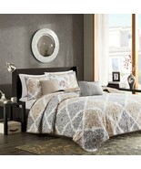 Luxury 6pc Brown &amp; Grey Leaf Diamond Coverlet Quilt Set AND Decorative P... - £112.97 GBP+