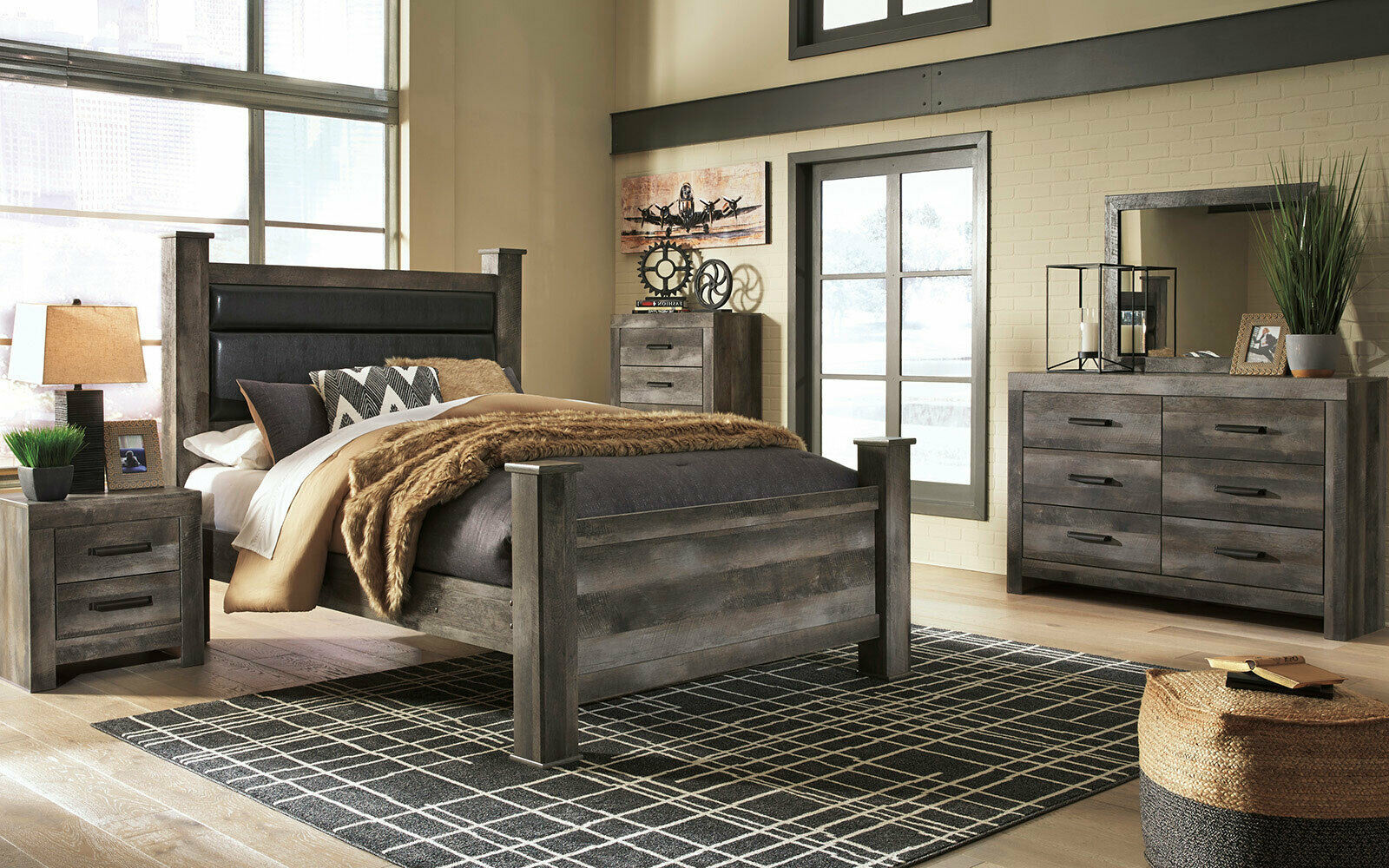 Modern Rustic Gray 5 piece Bedroom Set w/ Queen Size ...