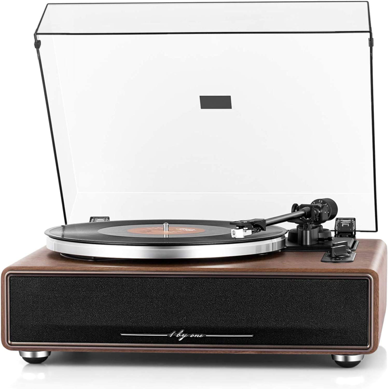 High Fidelity Belt Drive Turntable With Built-in Speakers Vinyl Record Walnut