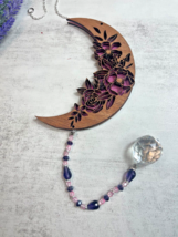 Floral Moon Suncatcher, Rosey Pink and Wooden with coordinating sparklin... - $35.14