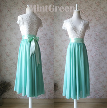 MINT GREEN Full Circle Long Chiffon Skirt Plus Size Mint Wedding Chiffon Skirt image 2