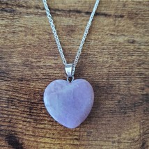 Amethyst Heart Necklace, Polished Crystal Pendant, 24" chain, Purple Stone image 1