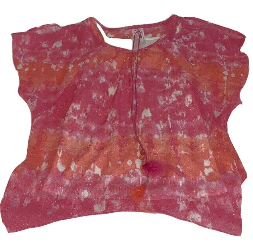 Girls Size 14 Justice Pink Coral Tie Dyed Cold Shoulder Blouse Layered Tank Top - $17.00