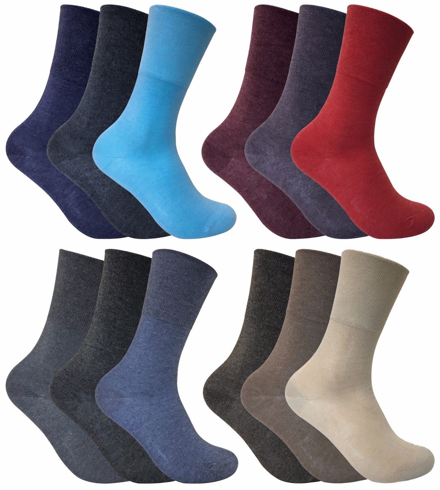 Image of 3 Pack Womens Thin Loose Wide Top Non Binding Elastic Thermal Diabetic Socks