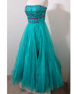 SHERRI HILL Gown Turquoise Jeweled Cinderella Strapless STUDIO USED 6 - $359.99