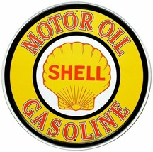 Shell Logo Lg 24" Round Embossed Tin Metal Sign - $59.35
