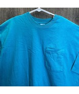 VTG Fruit of the Loom Blank Pocket T Shirt Single Stitch 2XL Aqua USA Nice - $20.00