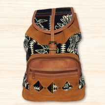 Brown leather backpack, suede and handmade crotchet  - $72.00