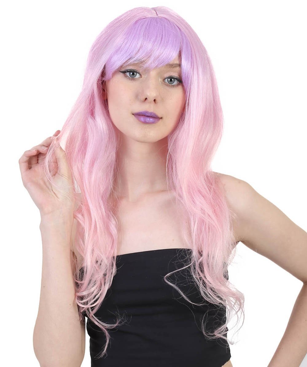 Long Women Wig | Wavy Pink and Purple Ombre Wig | Premium Breathable Capless Cap