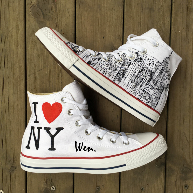 Unisex Hand Painted Shoes Converse All Star Custom I Love New York City Sketch