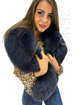 Fox Fur Stole 60' (150cm) Saga Furs Dark Gray Blue Shade Fur Collar Boa Wrap image 4