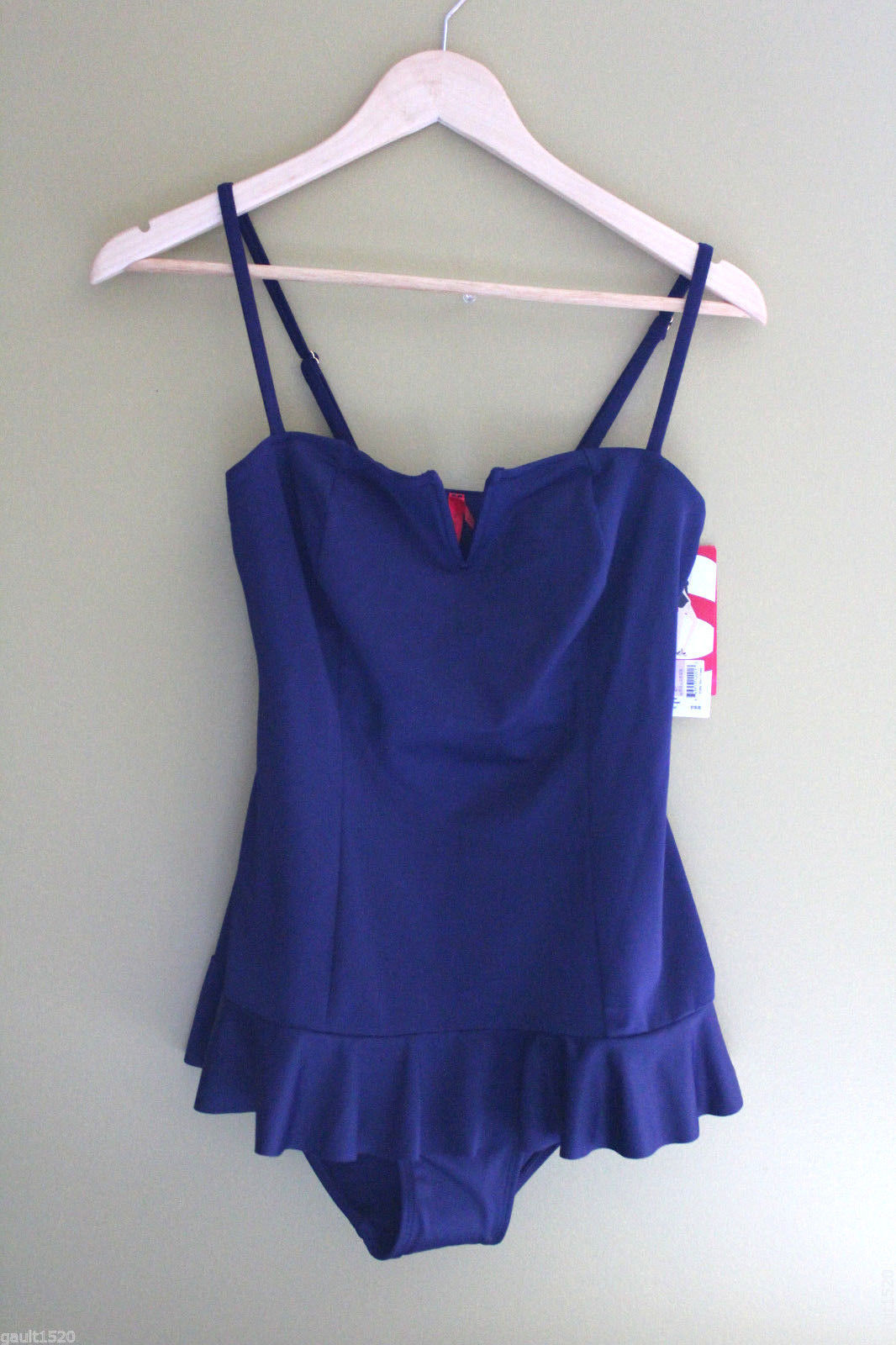 NWT SPANX Sexy Ruffle Swim Dress Navy Splash Blue Slimming Swim Suit 6 $136 - $53.40