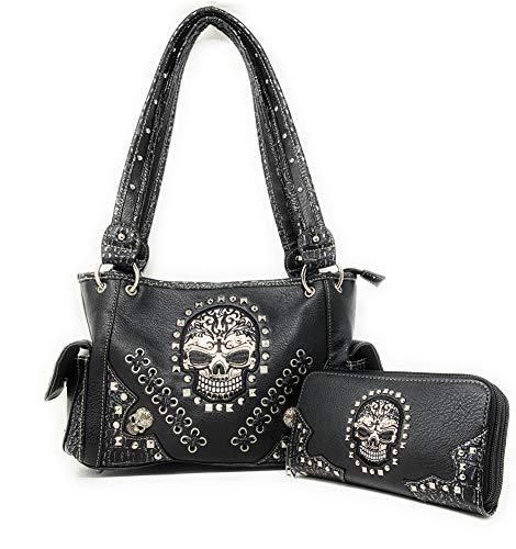 Texas West Women's Embroidered Flora Sugar Skull Purse Handbag and Clutch Wallet
