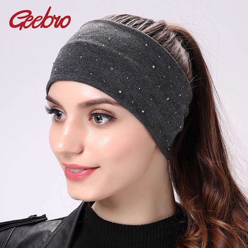 Rhinestone Headband Fashion Cotton Black Flat Head Bands For Girl