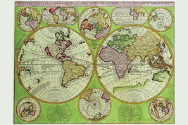 Stereographic World Map with Insets of Polar Projections by Vincenzo Cor... - $21.99