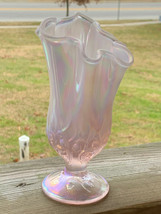 Fenton Art Glass Pink Opalescent Handkerchief Vase Trinket Ruffled Candy... - $89.95