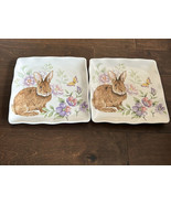 Maxcera Set Of 2 Dinner Plates Ceramic Square Easter Bunny Floral Butterflies - $42.99