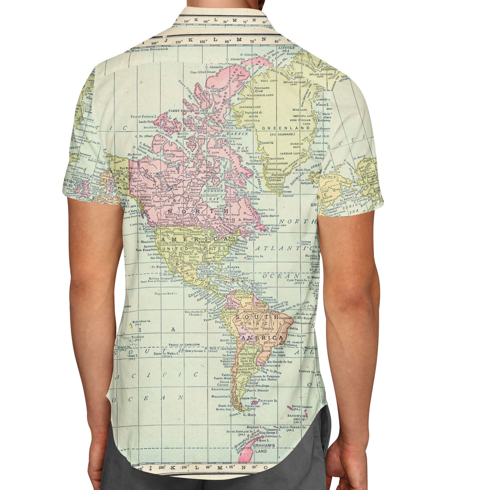 Antique World Map 1913 Mens Button Down Short Sleeve Shirt - T-Shirts ...