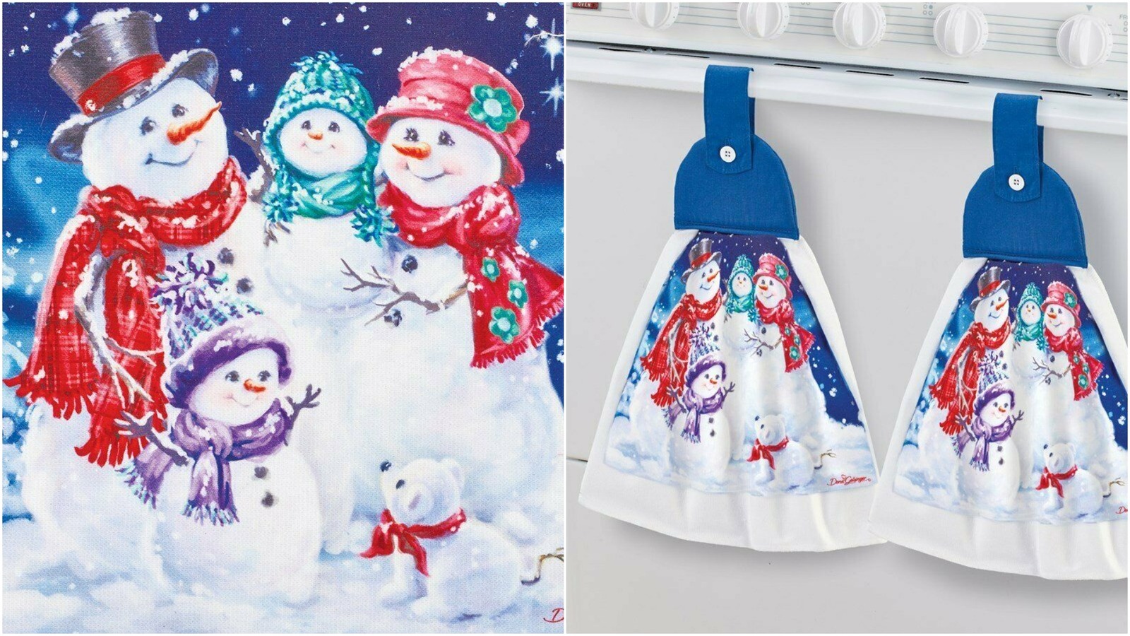 Set of 2 Snowman Family Christmas Kitchen Appliance Towels - Holiday Gift
