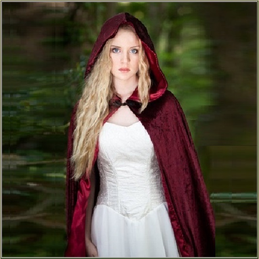 Medieval Maidens Long Satin Lined Wine Velvet Hooded Cape Mantel Winter Cloak