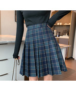 Knee Length Pleated Plaid Skirt Women Plus Size Navy Black Pleated PLAID... - $39.99