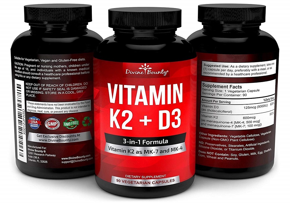 Vitamin K2 (MK7 & MK4) with D3 Supplement Bone and Heart Support 90