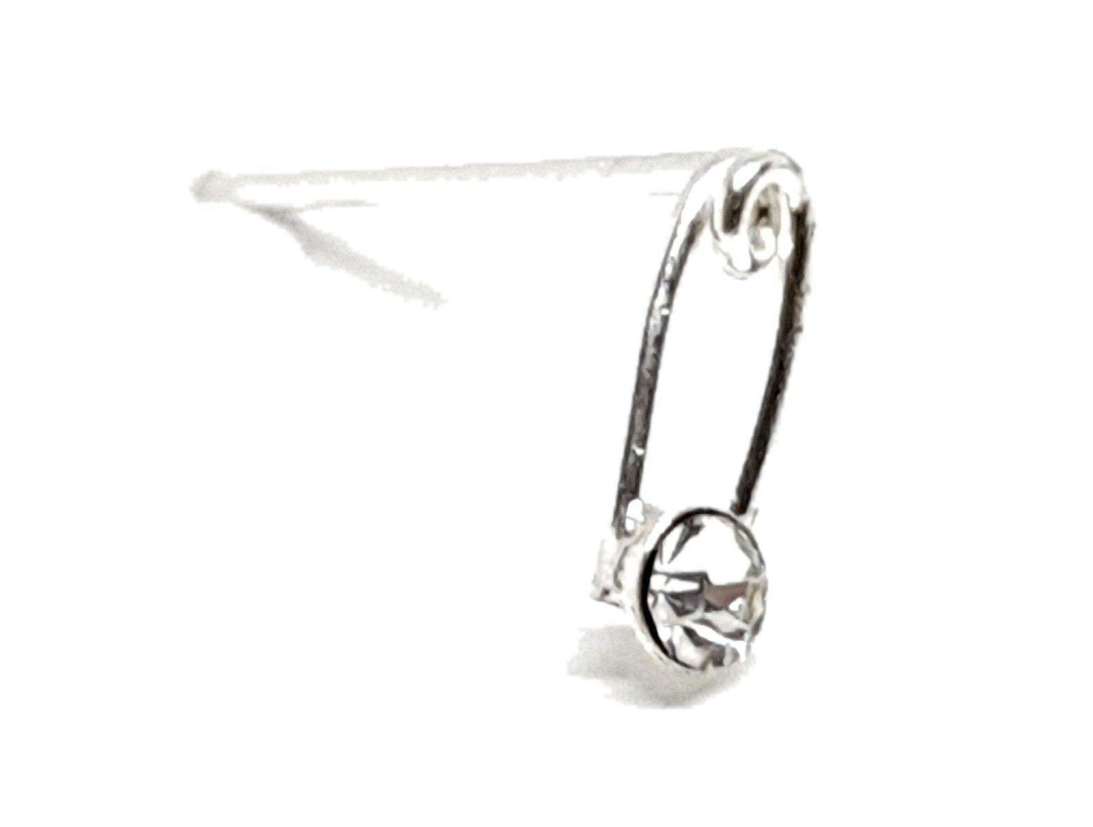 Safety Pin Nose Stud Clear Cz Cubic Zirconia 22g (0.6mm) 10mm Straight