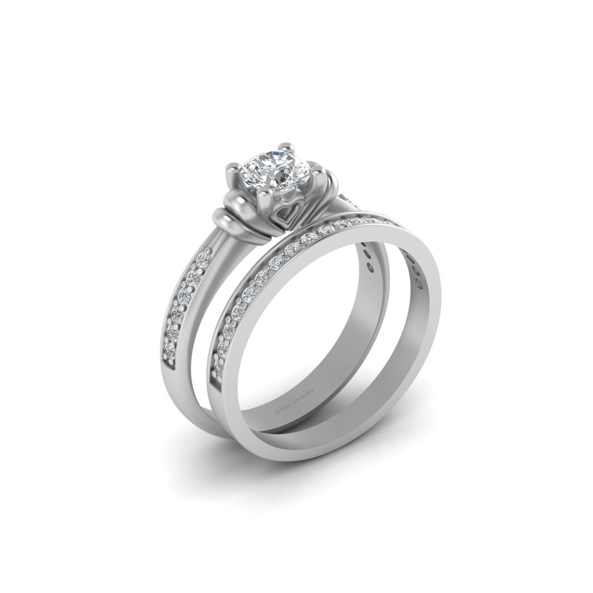 Heart Base White Diamond Wedding Ring Set Solid 925 Silver Matching Promise Ring