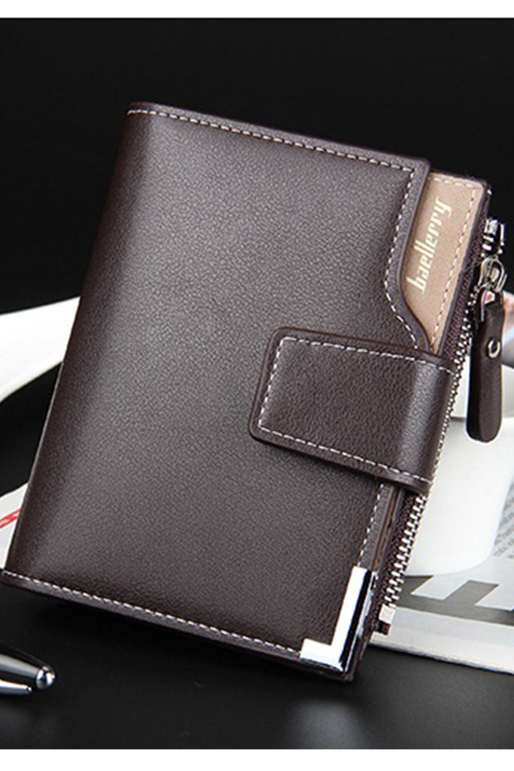 Unomatch Men Zipper Opening Mock Wallet Brown and similar items