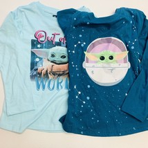 Girls Baby Yoda Shirt XS 4 5 Long Sleeved The Child Teal Blue (2 Pack) - $15.98