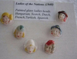 RARE Vintage Antique Glass Head Buttons LADIES OF THE NATIONS Excelent C... - $144.93
