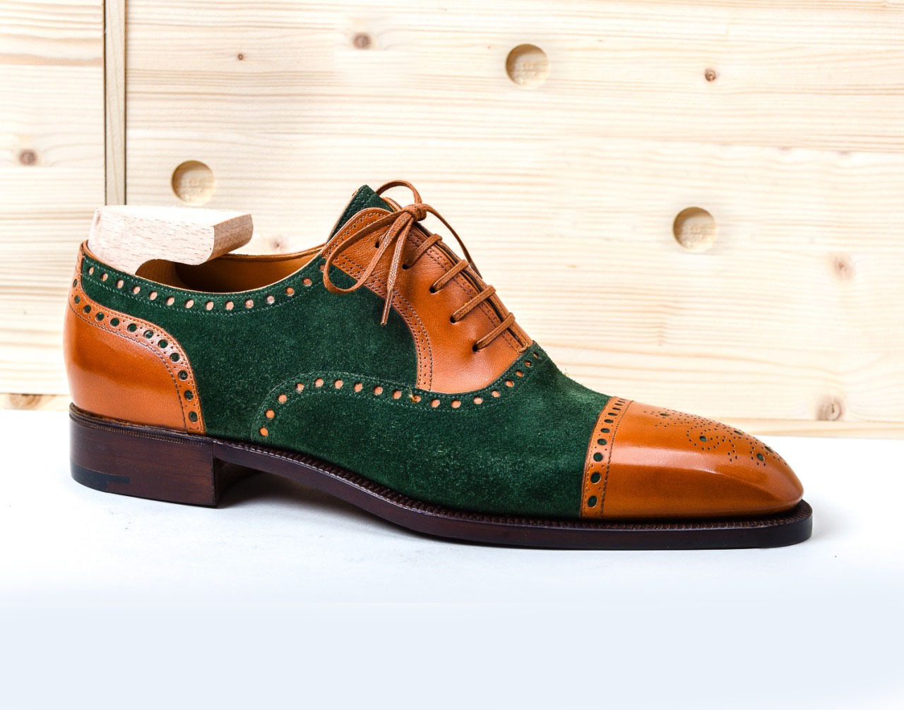 Handmade two tone green tan Oxford Shoes, Dress formal