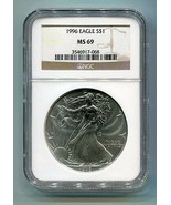 1996 AMERICAN SILVER EAGLE NGC MS69 BROWN LABEL PREMIUM QUALITY NICE COI... - $118.95