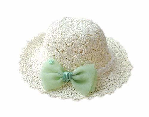 PANDA SUPERSTORE Crochet Green Bow Knot White Straw Hat for Toddler Girls